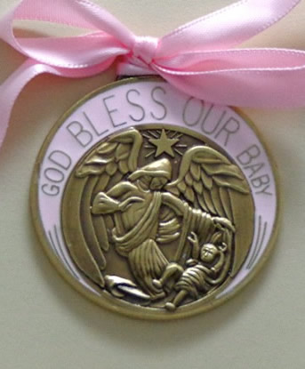 engravable pink brass crib medal